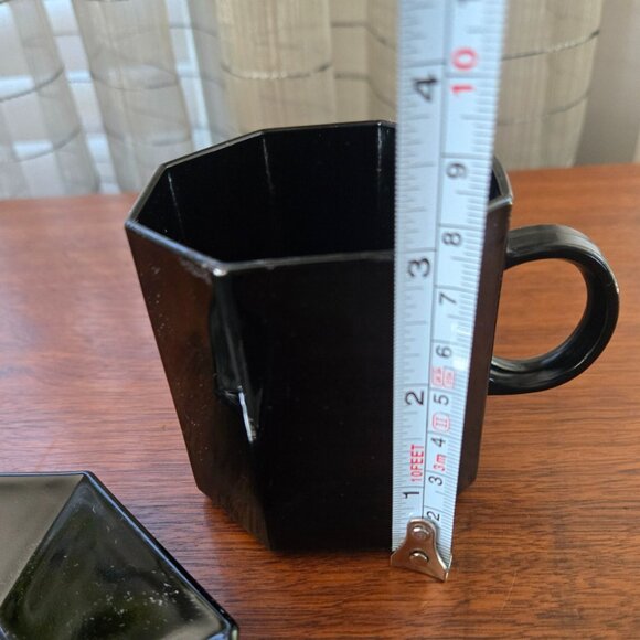 VTG Black Arcoroc Octime France 2 Cups 2 Saucers and Creamer Tempered Glass - Picture 10 of 14